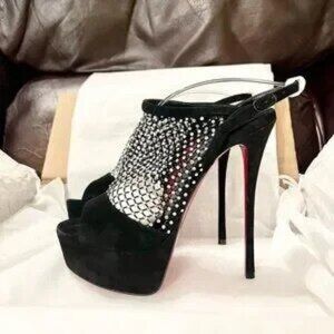 Christian Louboutin Plougesta Alta Strass, Veau Velour black suede 150mm EU38
